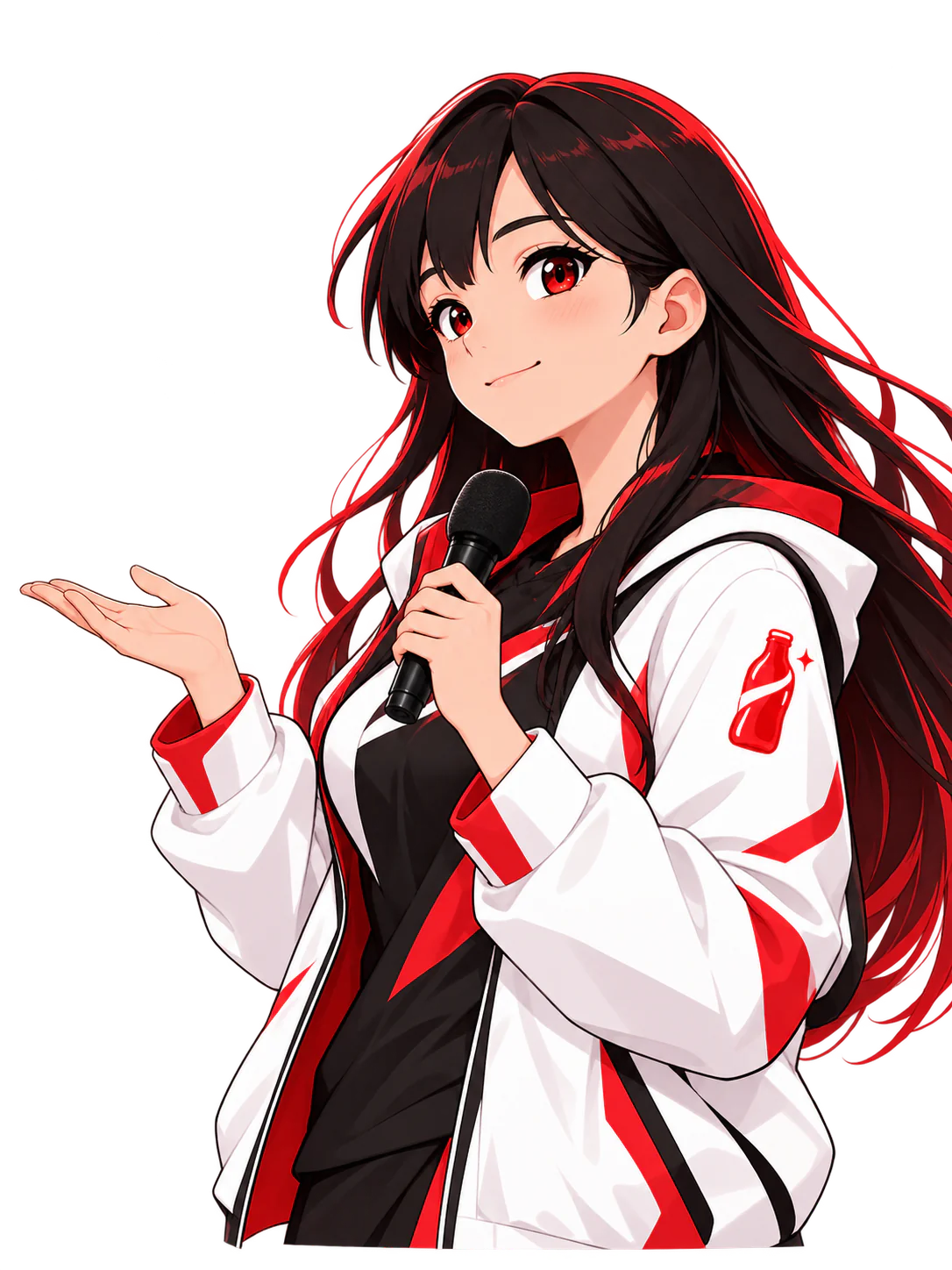 CORA anime ambassador in a red, white and black jacket