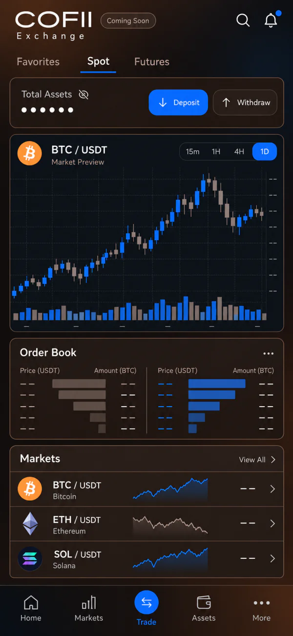 COFII Exchange home screen